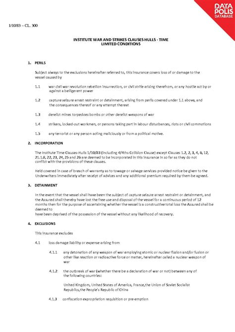 Institute War and Strikes Clauses Hulls – Time Limited Conditions – 1 ...
