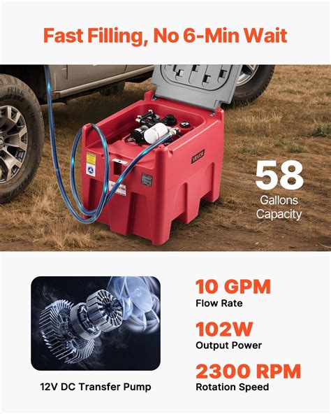 VEVOR Portable Diesel & Gasoline Tank, 58 Gallon, 10 GPM Flow Rate ...