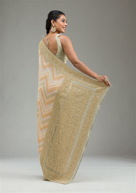 Buy Pista Green Plain Georgette Saree - Koskii