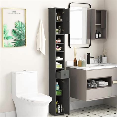 Narrow Floor Cabinet for Bathroom, Tall 71 Inch Storage Organizer with ...