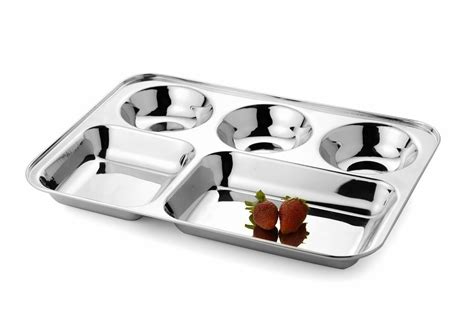 Buy Stainless Steel 5 in 1 Five Compartment Divided Dinner Plate ...