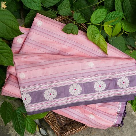 Handwoven Classic Rose Pink Pure Mashru Silk Banarasi Saree – Khinkhwab