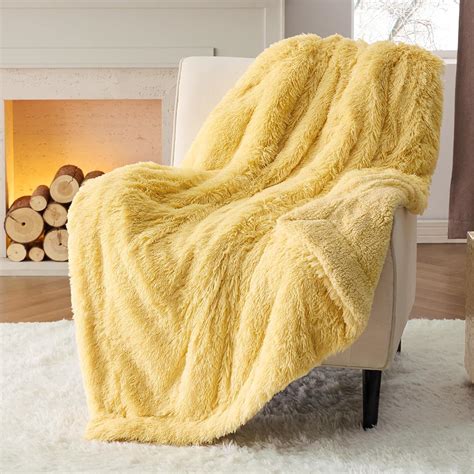 Amazon.com: Bedsure Soft Fuzzy Faux Fur Light Yellow Throw Blanket ...