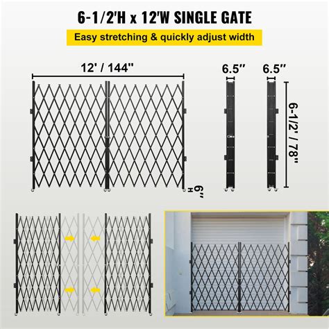 Double Folding Security Gate, 6-1/2' H x 12' W Folding Door Gate, Steel ...