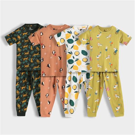 4 Pack Half Sleeves Unisex Co-ord Set | Circus, Lemon, Penguin Chill ...