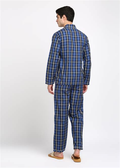 Blue and Black Checkered Long Sleeve Men's Night Suit – Shopbloom