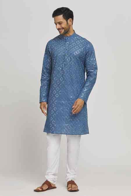 Buy Blue Cotton Sequins, Embroidery Heera Kurta And Churidar Set For ...