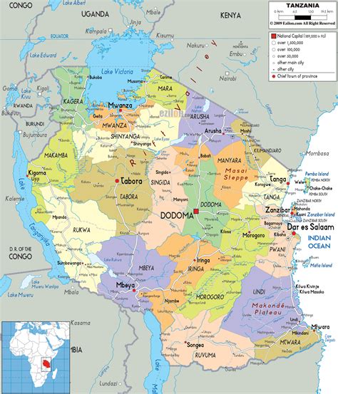 Detailed Political Map of Tanzania - Ezilon Maps