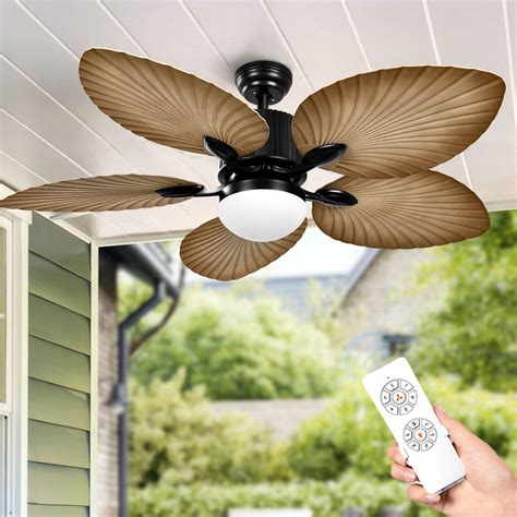 Uforic 52" Tropical Ceiling Fan with Light and Remote,5 Palm Leaf ...