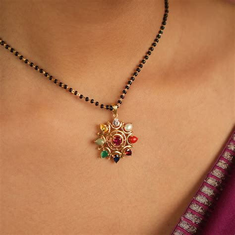 Gold Plated Navratna Pendant in Silver for Women Chennai Online