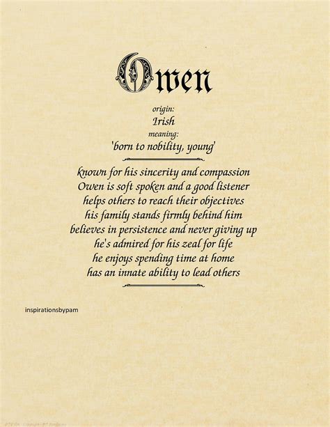 Owen First Name Meaning Art Print-name Meaning-parchment Paper-8x10 ...