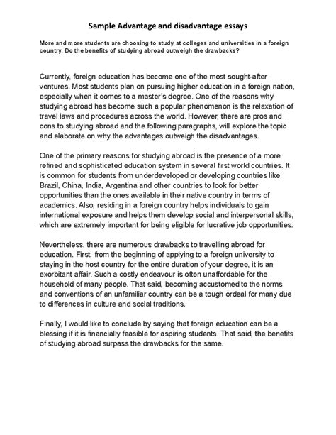 Sample adv & disadv essays - More and more students are choosing to ...