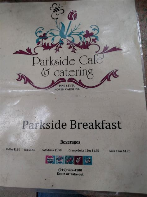 Menu at Parkside Cafe, Pine Level, U.S. Hwy 70A E