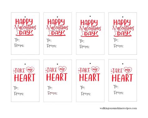 Printable Valentine's Day Gift Tags - Walking On Sunshine Recipes