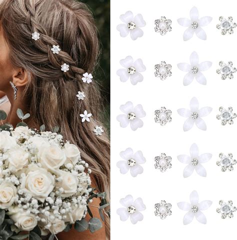 Amazon.com : YISSION 20Pcs Mini Pearl Flower Hair Clips Cute Rhinestone ...