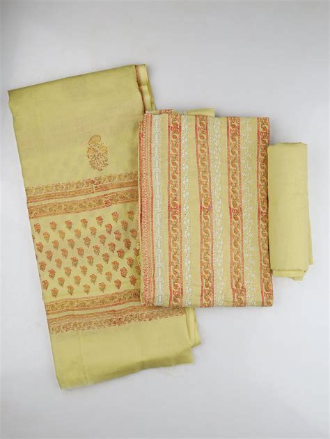 Ramyyam Women Cotton Dress Material Yellow with Red DM221