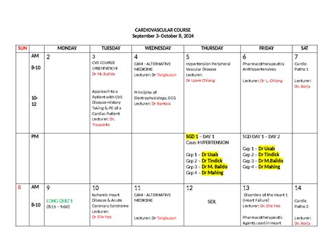 CVS Course Schedule - CARDIOVASCULAR COURSE September 3- October 8 ...
