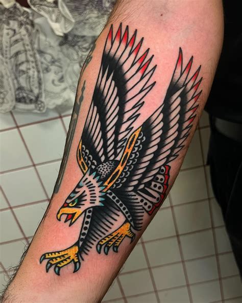 Traditional eagle forearm tattoo - Bronctattooaus.com
