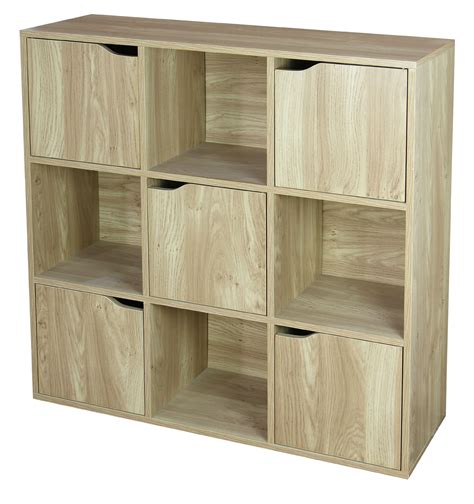 9 Cube Wood Storage Shelf with Doors, Natural - Walmart.com