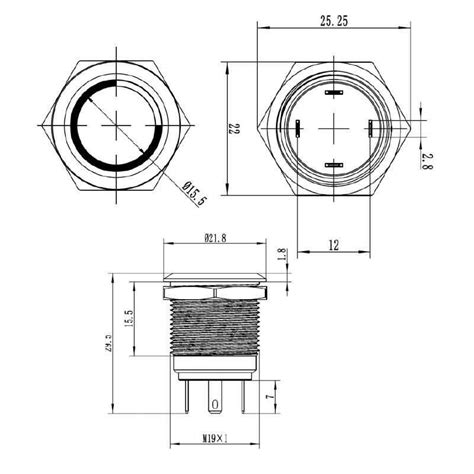 19H-P1-E 19mm Flat Momentary Illuminated Metal Button - Blue Motorobit ...