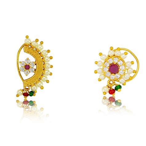 Buy Jewelopia Maharashtrian AD Nath Combo CZ Nose Stud Pin Traditional ...