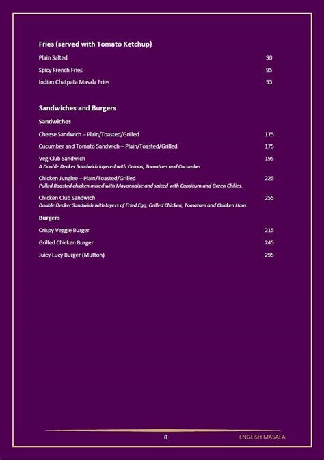 Menu at English Masala, Varanasi