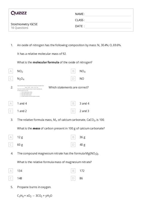 50+ stoichiometry worksheets for 11th Class on Quizizz | Free & Printable