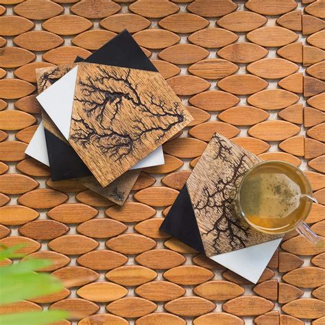 ExclusiveLane 'Lightning Squares' Wooden Coasters for Office in Resin ...