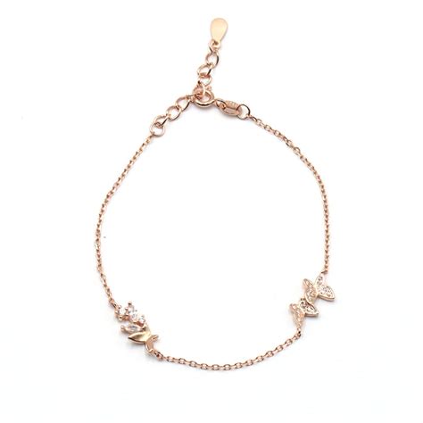 Buy ERI Rose Gold Diamond Twin Butterfly Chain Bracelet | 925 silver ...