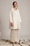 Buy Off White Linen Collared Desire Shirt Tunic And Pant Set For Women ...