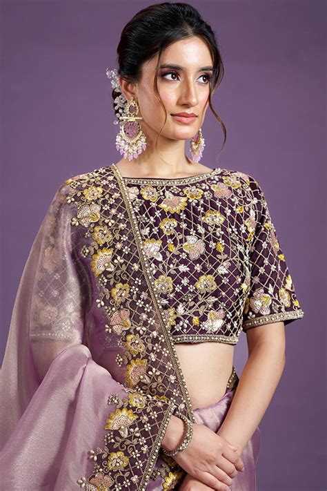 Pyaji Moti Work Glass Tissue Saree