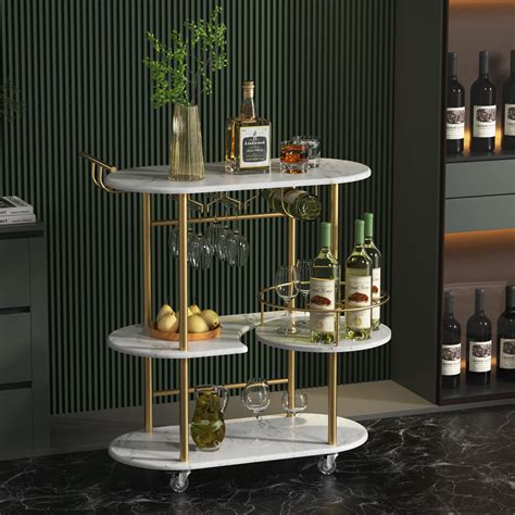PAUKIN Gold Bar Carts with 4-Tier Storage Shelves, Mobile Bar Serving ...