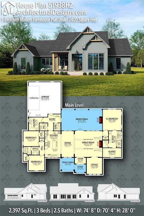 Plan 51938HZ: 3-Bedroom Modern Farmhouse Plan under 2400 Square Feet ...