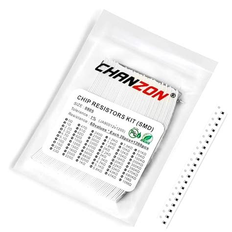 Chanzon 1200pcs 0805 SMD Resistor Kit 0-10M Ω ohm 60 Values 1/8W 0.125W ...
