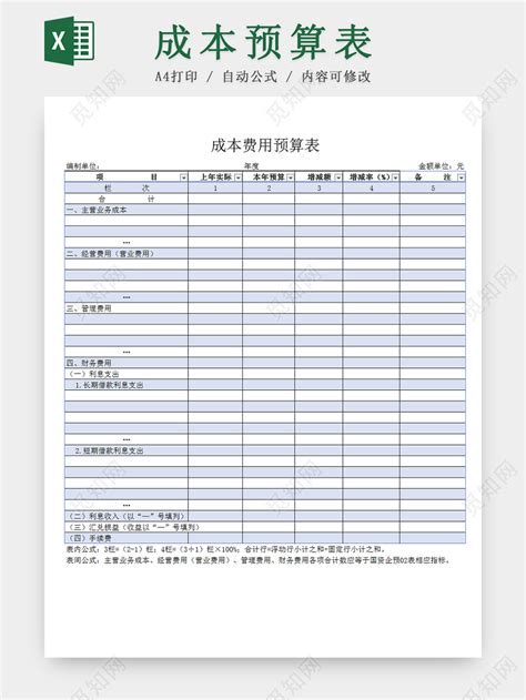 公司企业项目成本费用预算测算Excel表下载 - 觅知网