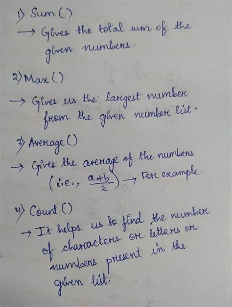 Explain the Following Functions of Ms-Excel - 1 . SUM () 2. MAX ( ) 3 ...