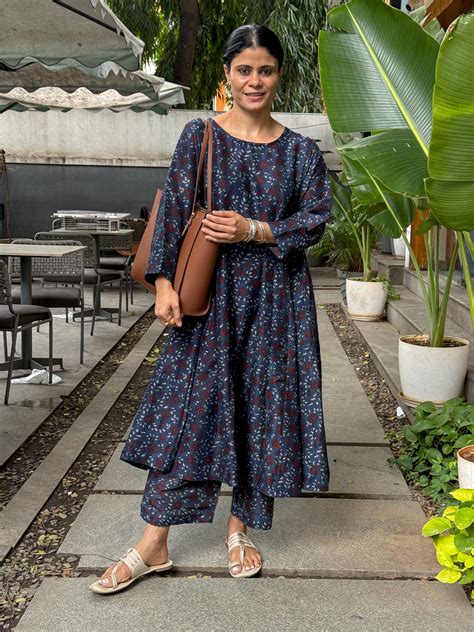 Handblock Printed Natural Dyed Ajrakh Chanderi Silk Kalidar Kurta ...