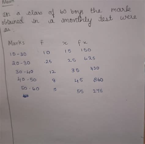in a class of 60 boys the mark obtained in a monthly test were as (USE ...