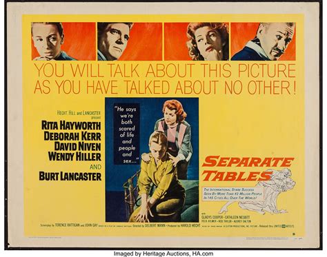 Separate Tables (United Artists, 1958). Half Sheet (22" X 28") | Lot ...