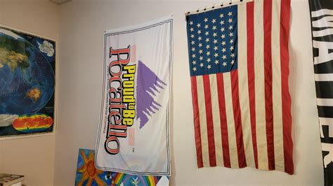 I gave my teacher a 1999 - 2017 Pocatello Idaho flag and he hung it up ...