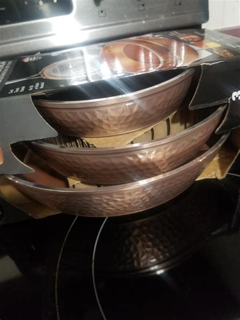 Gotham Steel 3-Piece Hammered Copper Skillet Set, 8-in, 10-in, 12-in ...
