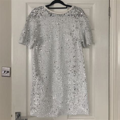 Zara White Sequin Tee Dress. Size S (smallest size).... - Depop