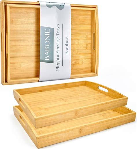 Amazon.com: BABONIE Bamboo Serving Tray with Handles Set of 2 ...