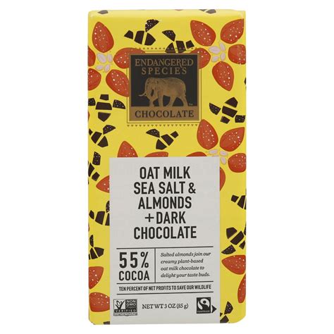 Endangered Species 55% Cocoa Oat Milk Sea Salt & Almonds Dark Chocolate ...