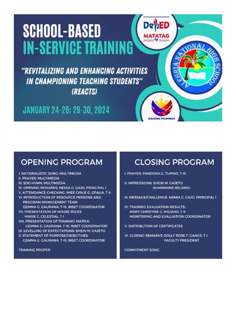 Image result for Sample Closing Program for Inset