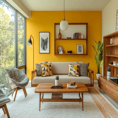 Minimal Yellow Living Room Wall Paint Design