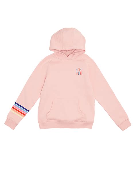 Cotton Rainbow Striped Slogan Hoodie