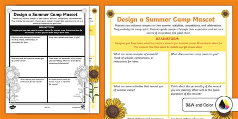 Design a Summer Camp Mascot Worksheet for 6th-8th Grade