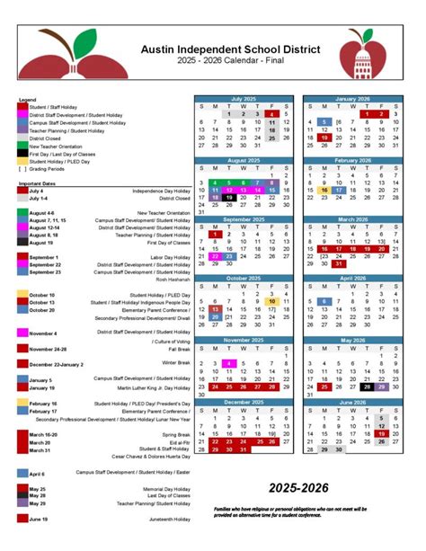 Austin Independent School District Calendar Holidays 2025-2026 - School ...