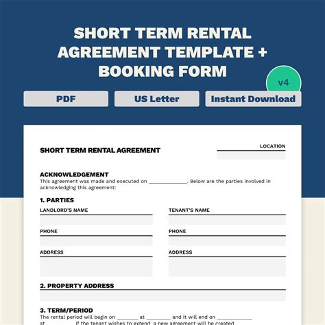 Printable Short Term Rental Agreement Booking Form Included Fillable ...